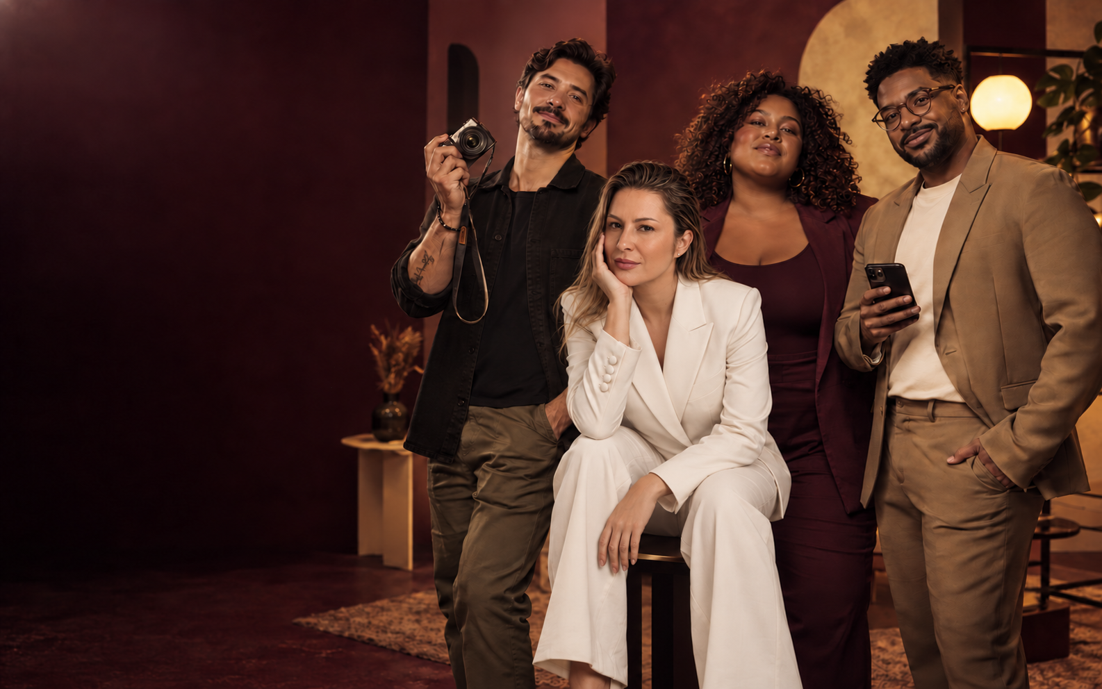 Alessandra Ribeiro ao centro de um grupo diverso de creators adultos